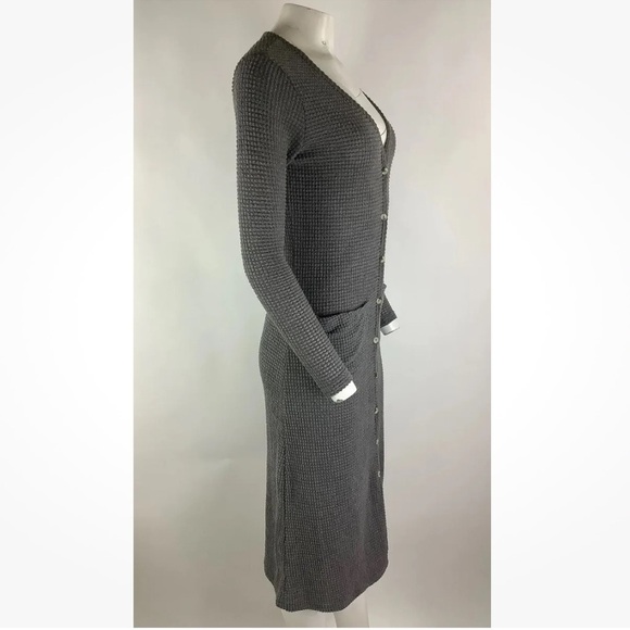 Anthropologie Sz S Thermal Sweater Dress Gray Polyester Button Front V Neck - Picture 4 of 7